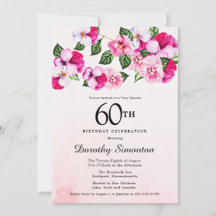 Pretty Magenta Pink White Floral 60th Birthday Invitation