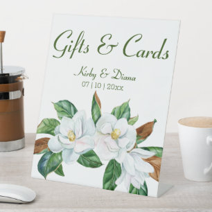 Pretty Magnolia Bouquet Wedding Gifts & Cards Pedestal Sign
