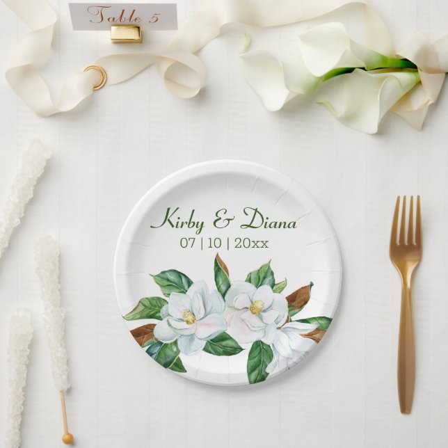 Pretty Magnolia Bouquet Wedding Paper Plate (Wedding)
