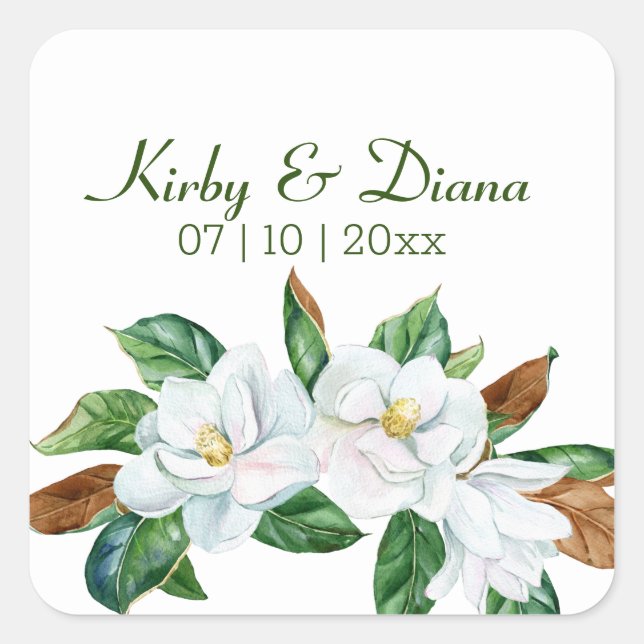 Pretty Magnolia Bouquet Wedding  Square Sticker (Front)