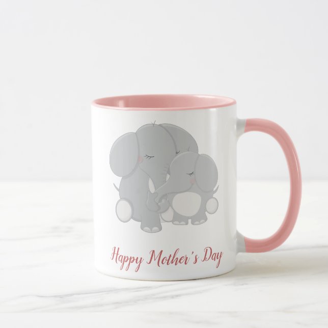 Pretty Mama and Baby Elephant Happy Mother's Day Mug (Right)
