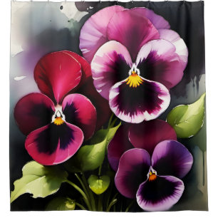 Pretty maroon daek red pansies watercolor painting