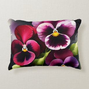 Pretty maroon daek red pansies watercolor painting accent pillow