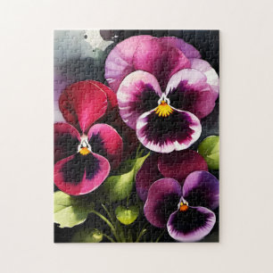 Pretty maroon daek red pansies watercolor painting jigsaw puzzle