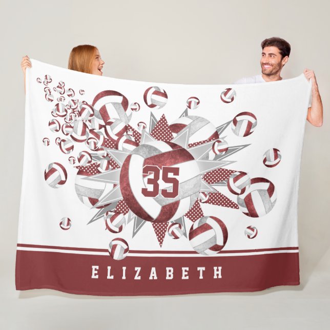 pretty maroon grey volleyballs stars sports decor fleece blanket (In Situ)