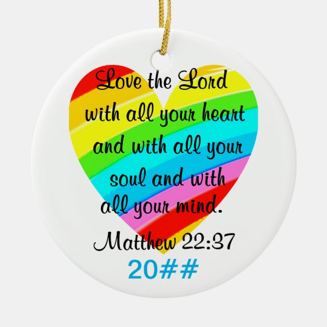 PRETTY MATTHEW 22:37 LOVE HEART DESIGN CERAMIC ORNAMENT (Front)