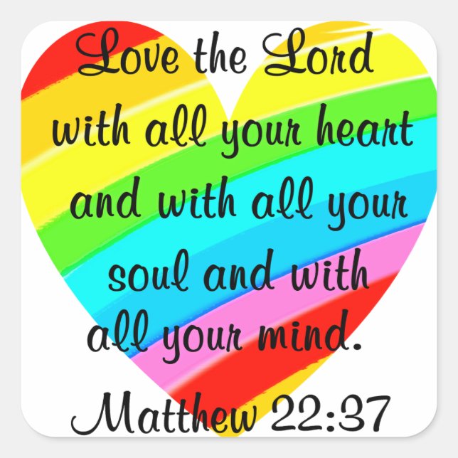 PRETTY MATTHEW 22:37 LOVE HEART DESIGN SQUARE STICKER (Front)