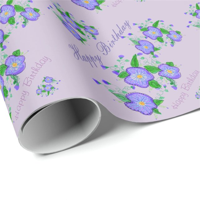Pretty Mauve Designer Flowered Birthday Paper (Roll Corner)