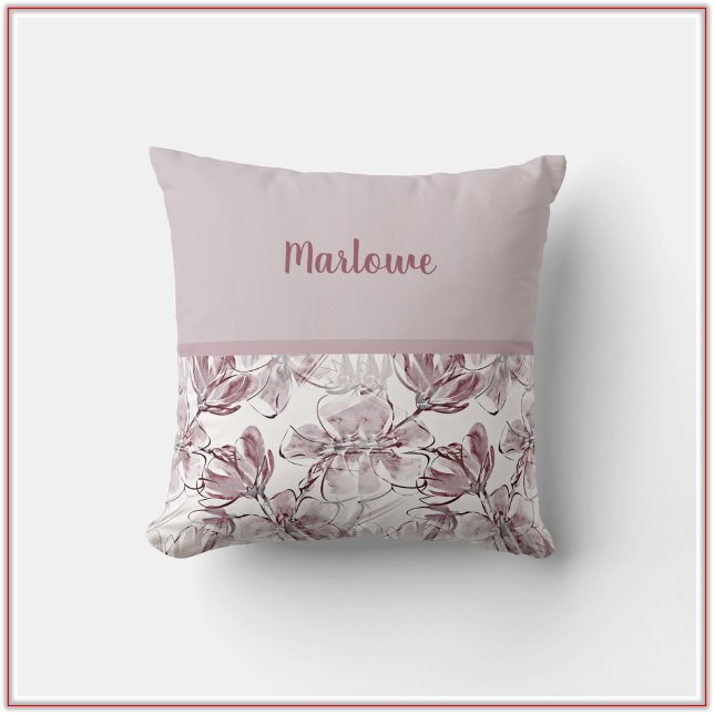 Pretty Mauve Floral and Colour Block Throw Pillow (Creator Uploaded)
