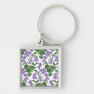 Pretty Mauve Violets Floral Square Keychain