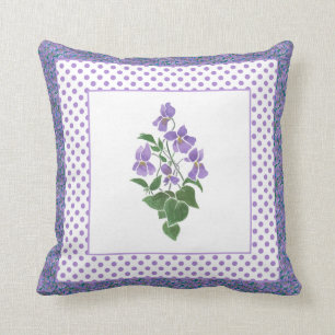Pretty Mauve Watercolor Violets and Polka Dots Throw Pillow