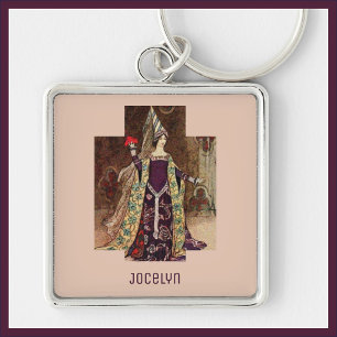 Pretty Medieval Lady Beige Keychain