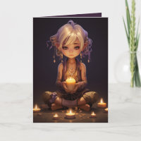 Pretty Meditating Yoga Girl Purple Gold Birthday