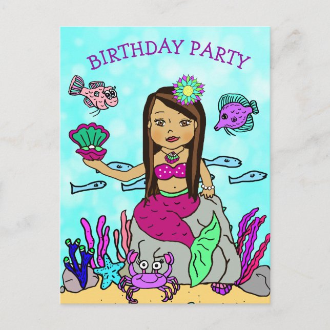 Pretty Mermaid Birthday Invitations (Front)