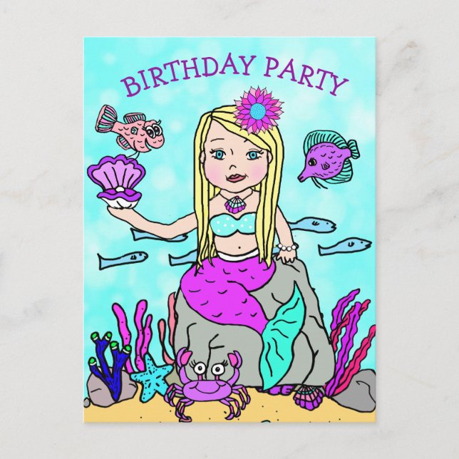 Pretty Mermaid Birthday Invitations (Front)