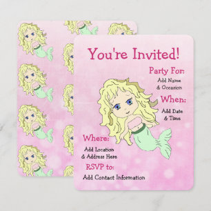 Pretty Mermaid Birthday Party Invitations