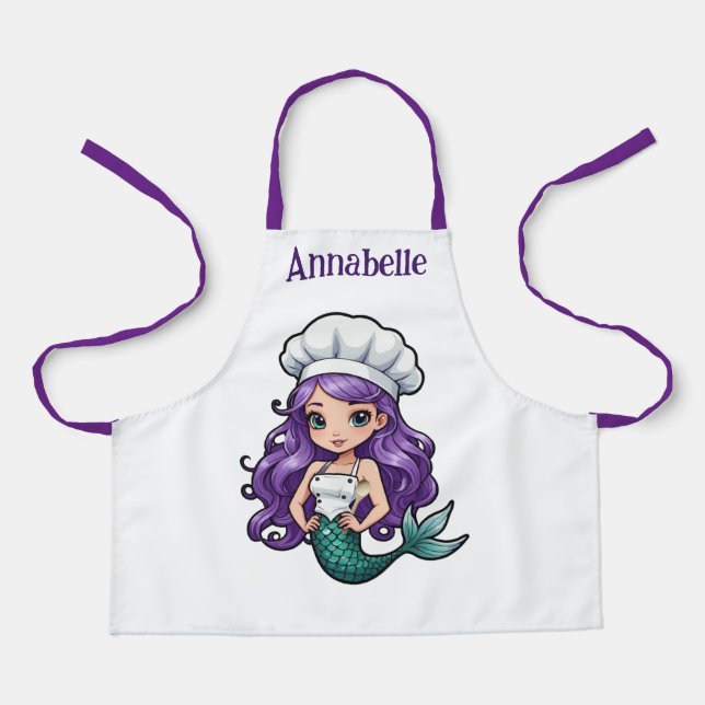 Pretty Mermaid Chef with Purple Hair Apron (Front)