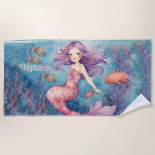 Pretty Mermaid Custom Beach Towel