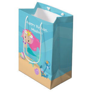 Pretty Mermaid Girl Custom Kids Birthday Party Medium Gift Bag