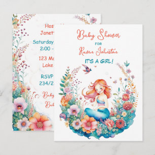 Pretty Mermaid Girl's Baby Shower Invitations
