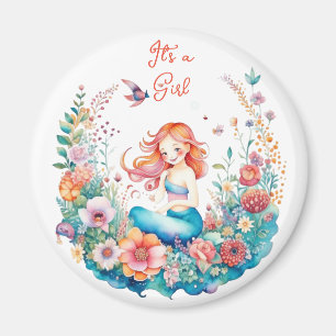 Pretty Mermaid Girl's Baby Shower It's a Girl Magnet