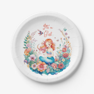 Pretty Mermaid Girl's Baby Shower It's a Girl Paper Plate
