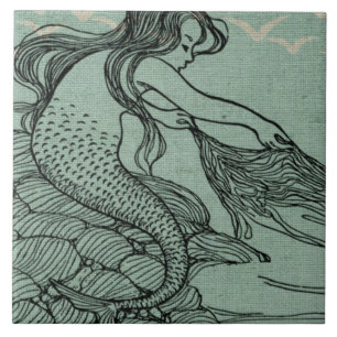 Pretty Mermaid On The Sea Shore Nautical Scene Tile