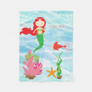 Pretty Mermaid Personalized Fleece Baby Blanket
