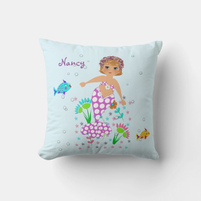 Pretty Mermaid Themed Personalized Design Throw Pillow (Front)