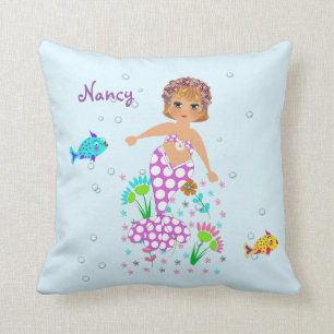 Pretty Mermaid Themed Personalized Design Throw Pillow