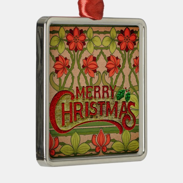 Pretty Merry Christmas Art Nouveau Victorian  Metal Ornament (Right)