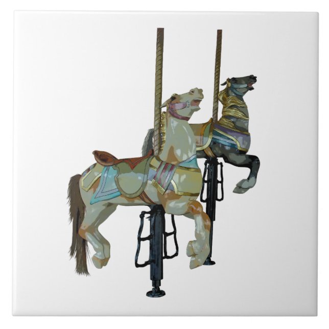 Pretty Merry Go Round Carousel Horses Ceramic Tile (Front)