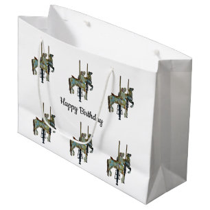 Pretty Merry Go Round Carousel Horses Pattern Large Gift Bag