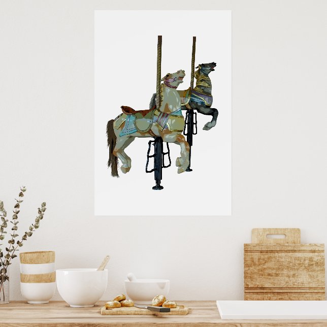 Pretty Merry Go Round Carousel Horses Poster (Kitchen)