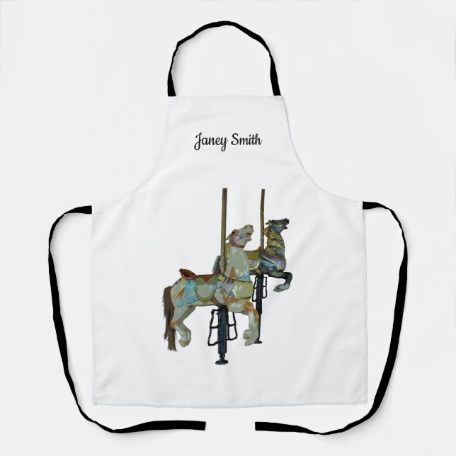 Pretty Merry Go Round Carousel Horses Print Apron (Front)