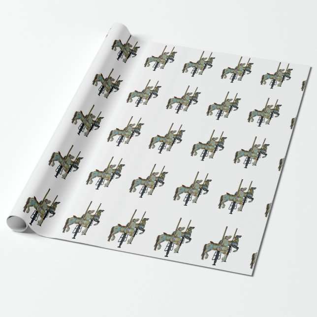Pretty Merry Go Round Carousel Horses Wrapping Paper (Unrolled)