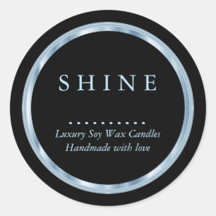Pretty Metallic Baby Blue and Black Classic Round Sticker