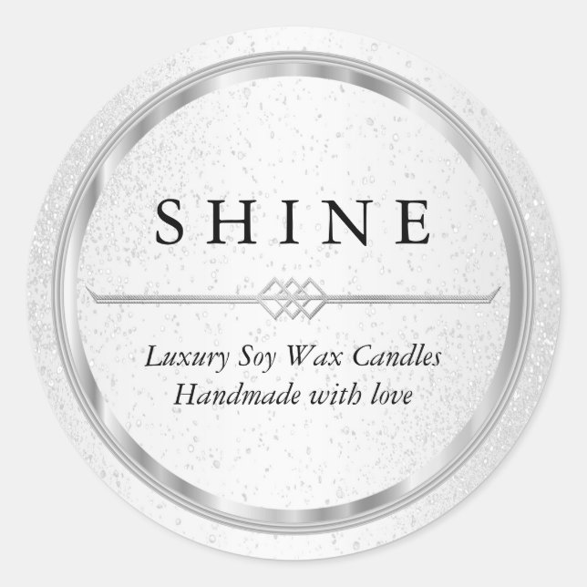 Pretty Metallic Silver and White Classic Round Sticker (Front)