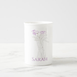 Pretty Minimal Modern Flower Outline For Women  Bone China Mug