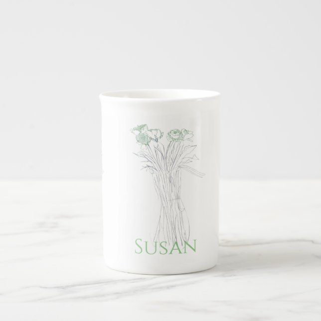Pretty Minimal Modern Flower Outline For Women  Bone China Mug (Front)