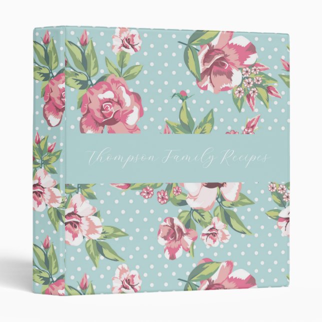 Pretty minimalist retro pattern floral recipes binder (Front/Spine)