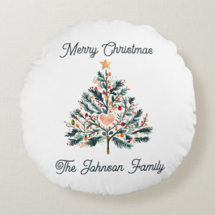 Pretty Minimalist Tole Style Christmas Tree Round Pillow
