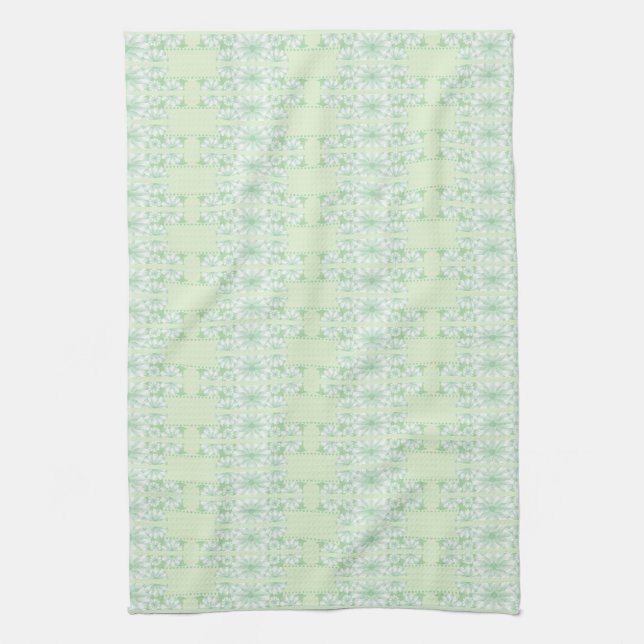 Pretty Mint Green Floral Tea-Towel Kitchen Towel (Vertical)