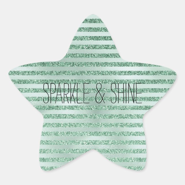 Pretty Mint Green Glitter Ombre Stripes     Star Sticker (Front)