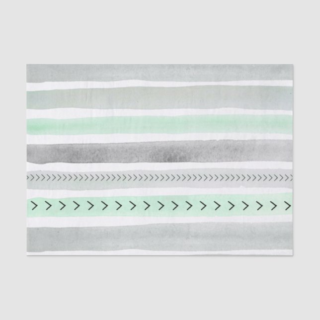 Pretty Mint Green Grey Watercolor Stripes Pattern Tissue Paper (Front)