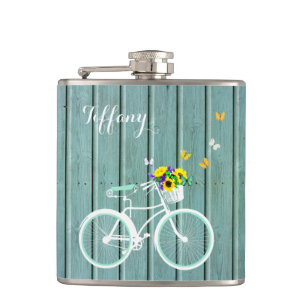 Pretty Mint Green Wood Look Drinking Flask