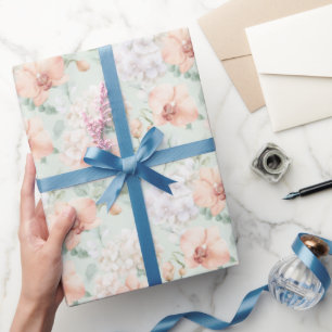 Pretty Mint Peach Orchid Flowers Birthday Wrapping Paper