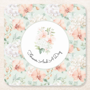  Pretty Mint Peach Orchid Flowers Wedding Square Paper Coaster