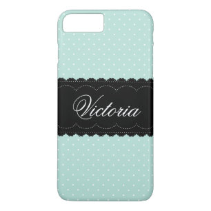 Pretty Mint Polka Dots Black Design Custom Name Case-Mate iPhone Case