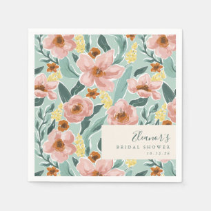 Pretty Mint Sage Blush Pink Floral Bridal Shower Napkin
